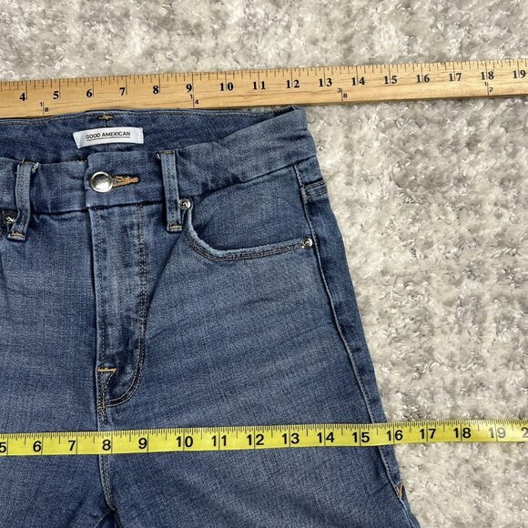 Good American Jeans 2/26 Good Waist Denim Blue Stretch Distressed Raw Hem Skinny - Picture 10 of 12